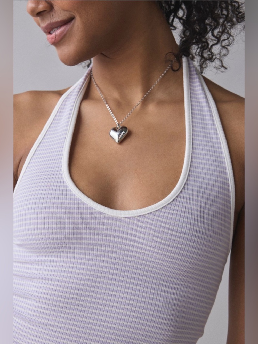 BDG Joanna Ribbed Knit Halter Top -Lavender Stripe - Picture 2 of 4